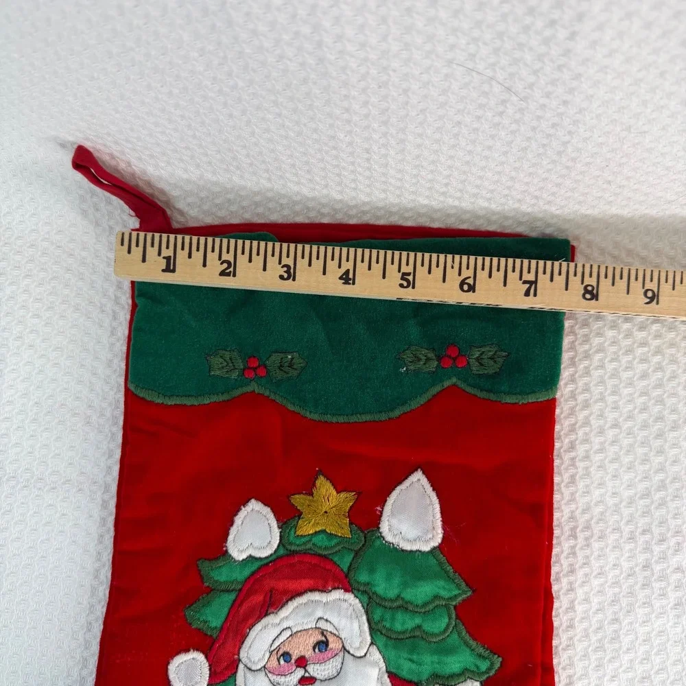 Vintage Style Red Velvet Embroidered Santa and Animals Christmas Stocking 15in